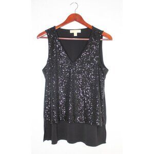 Michael Kors Sequined Tank Top Womens M Black Layered Summer Wedding Relaxed Fit